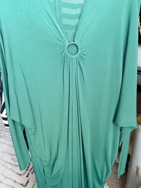 Zara Mint-Green Draped V-Neck Tunic with Ring Accent